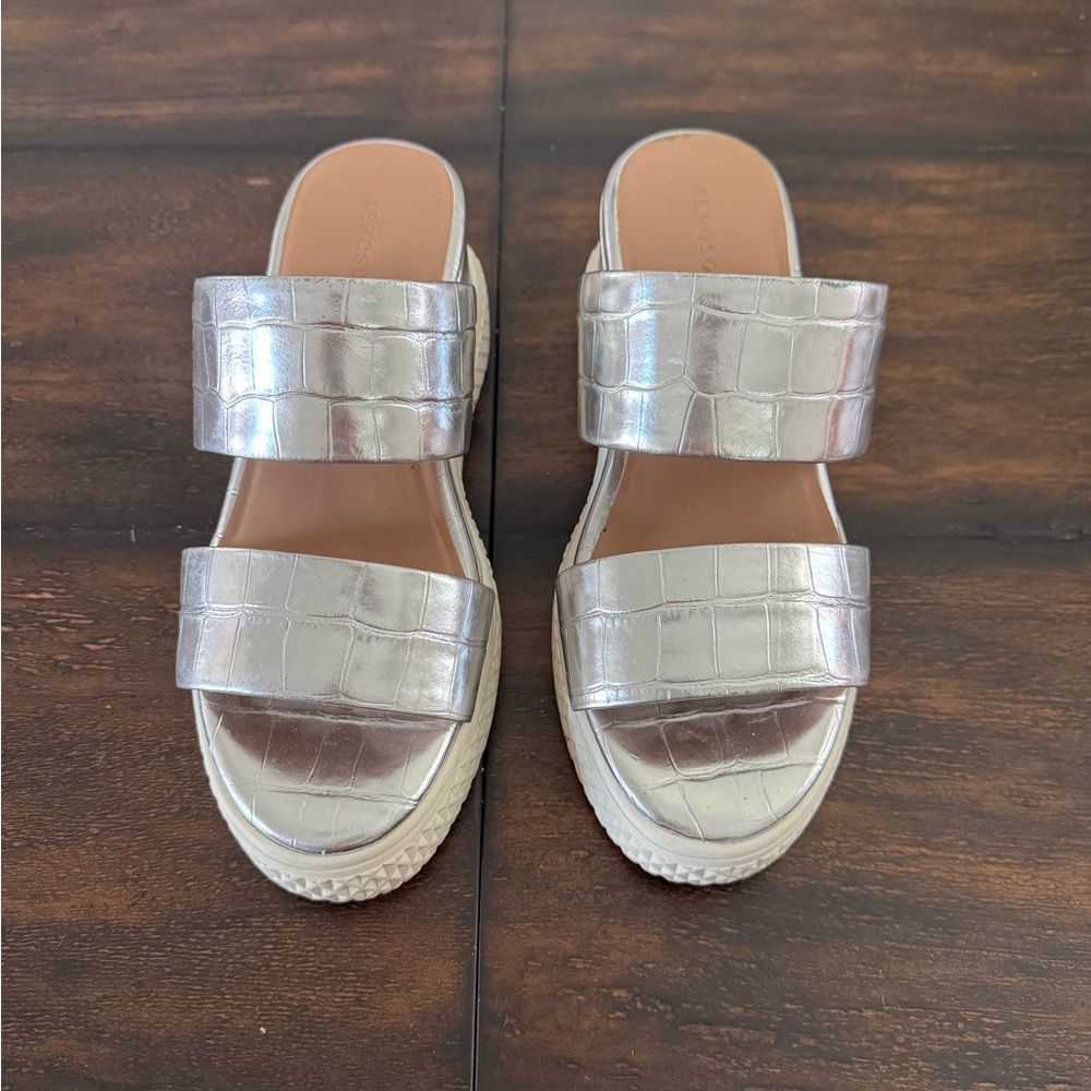 Silver Croc-Embossed Women's Sandals